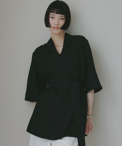 prawn様★　品　リネンレーヨンテーラードJACKET　ブラック リネンレーヨンテーラードジャケット ジャケット レディース