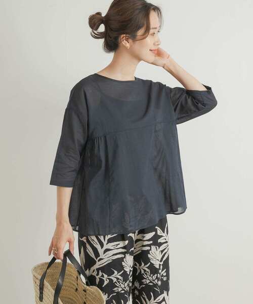 「URBAN RESEARCH DOORS」 半袖ブラウス MEDIUM ネイビー レディース URBAN RESEARCH DOORS 「URBAN DOORS」 半袖ブラウス MEDIUM