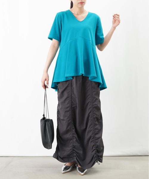 tシャツ LC/LLL ドライペプラムVカットソー レディース green label relaxing tシャツ ドライサッカー ペプラム プル