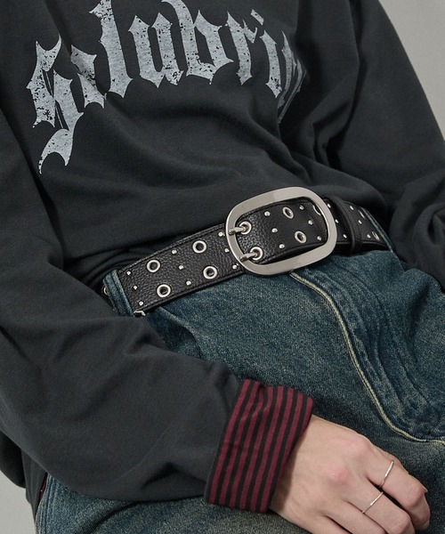ベルト 「Alfred Alex」ビッグバックルダブルピンスタッズアイレット