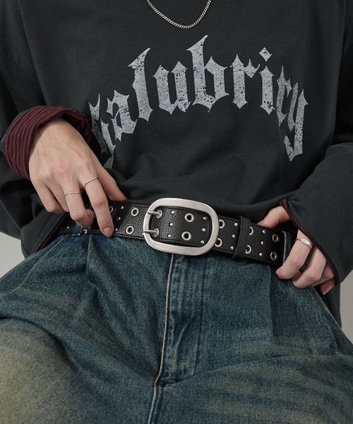 ベルト 「Alfred Alex」ビッグバックルダブルピンスタッズアイレット