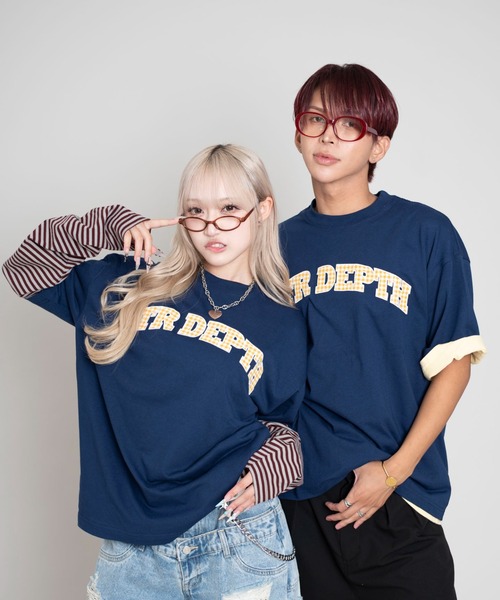 LTR DEPTH tシャツ LTR DEPTH/チェックカレッジグラフィックT メンズ