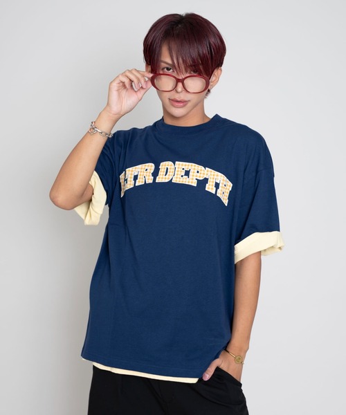 LTR DEPTH tシャツ LTR DEPTH/チェックカレッジグラフィックT メンズ