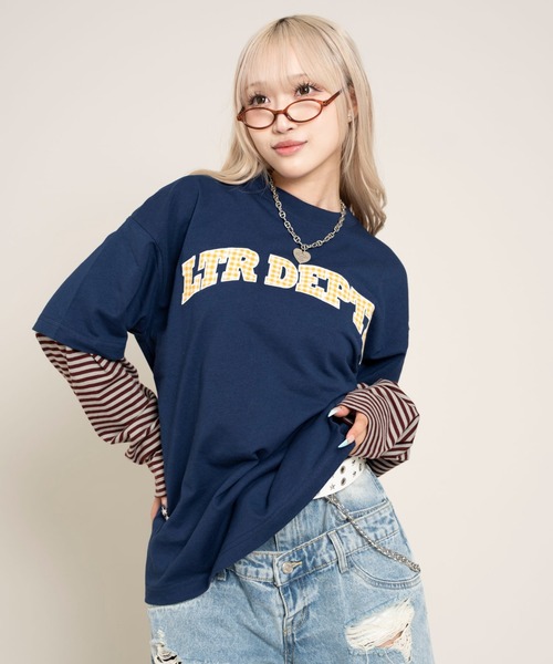 LTR DEPTH tシャツ LTR DEPTH/チェックカレッジグラフィックT メンズ