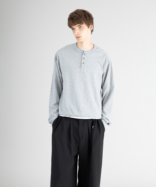 Regen Glanz tシャツ button design henryneck longsleeve T-shirt