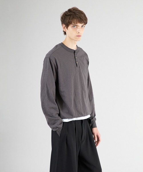 Regen Glanz tシャツ button design henryneck longsleeve T-shirt