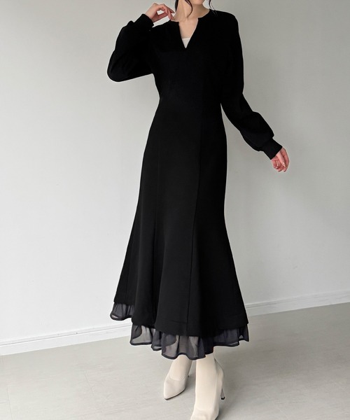 JUNOAH（ジュノア） ワンピース 裏起毛レイヤードデザインマーメイド