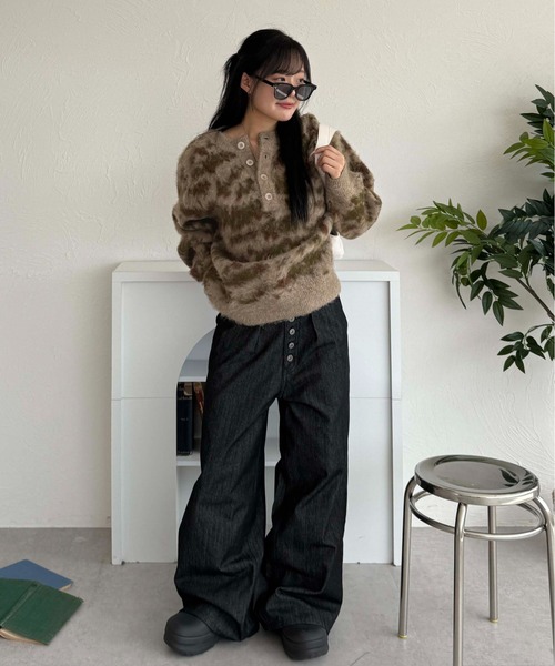 セーター ニット カモフラヘンリーネックニット メンズ レディース