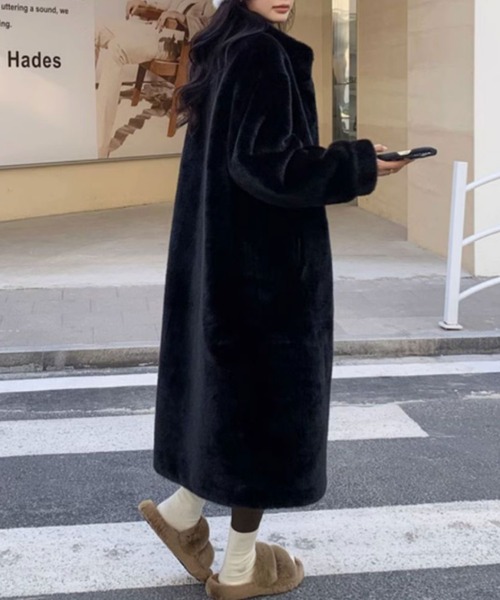 Diosfront コート アウター フェイクファーロングコート レディース