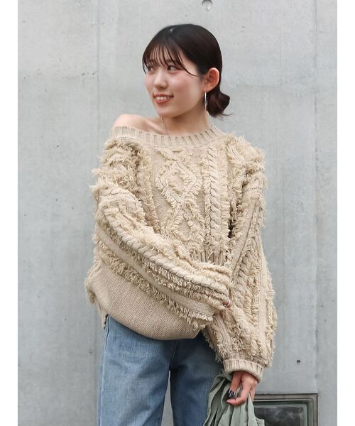 Ungrid ショート丈ニット Ungrid（アングリッド） ニット セーター ワンショルフリンジケーブル