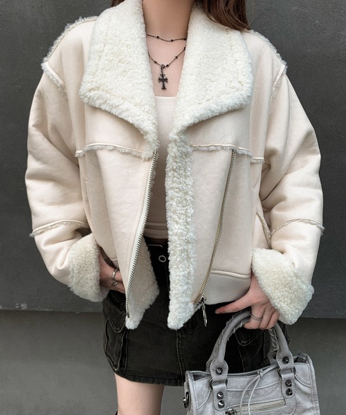 VEILA ムートンコート ボアコート ボアライダースショートジャケット