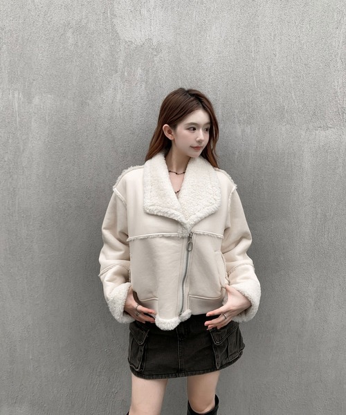 VEILA ムートンコート ボアコート ボアライダースショートジャケット