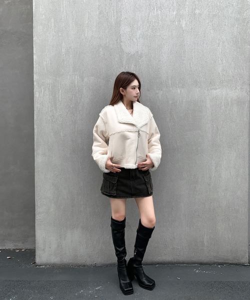 VEILA ムートンコート ボアコート ボアライダースショートジャケット