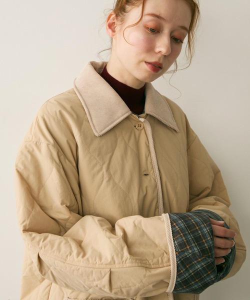 【v12golf】キルティング　ジャケット ベージュ Crisp（クリスプ） ブルゾン アウター コーデュロイカラーキルティング