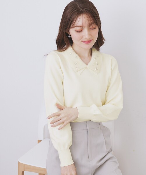 ニット2点おまとめ index（インデックス） ニット セーター ダブルビジューフェザー衿付き