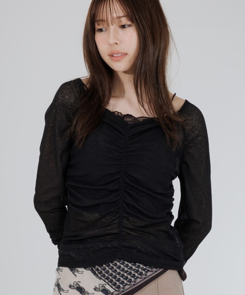 drape sheer 2way tops アイボリー senee セニー tシャツ drape sheer 2way tops（ドレープシアー2wayトップス