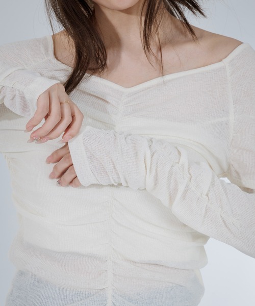トップス Scheat 2way drape tops_white tシャツ drape sheer 2way tops（ドレープシアー2wayトップス