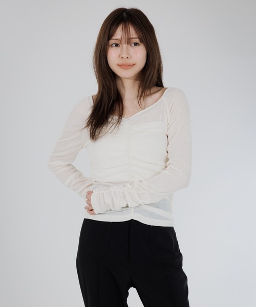 drape sheer 2way tops アイボリー senee セニー tシャツ drape sheer 2way tops（ドレープシアー2wayトップス