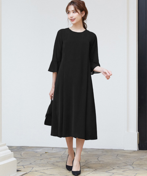 「Flolia」 7分袖ワンピース 2L ブラック レディース_画像2