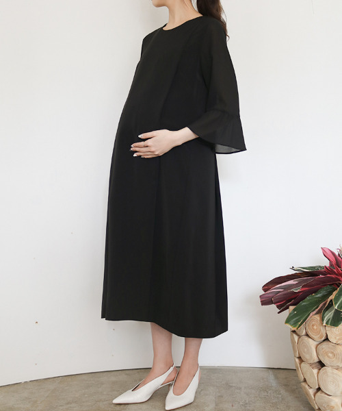 「Flolia」 7分袖ワンピース 2L ブラック レディース_画像3