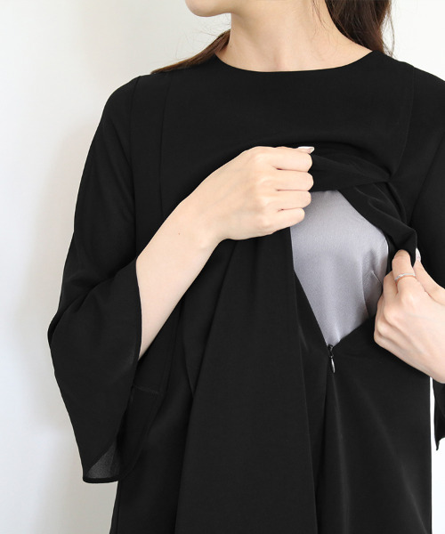 「Flolia」 7分袖ワンピース 2L ブラック レディース_画像4