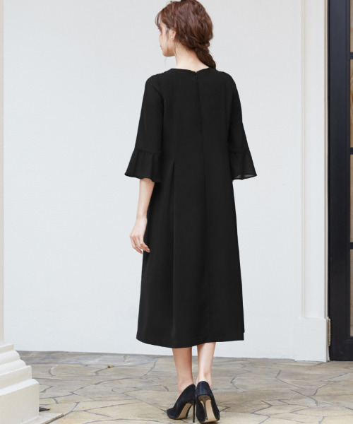 「Flolia」 7分袖ワンピース 2L ブラック レディース_画像5