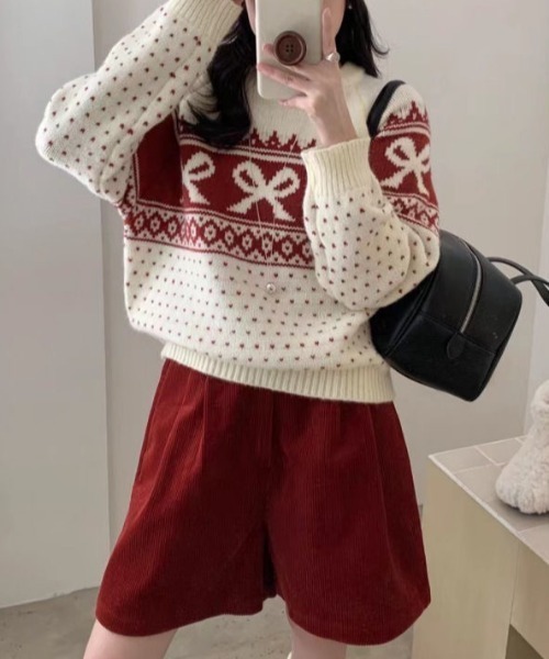 「GEMEDA」 長袖ニット M レッド レディース_画像4