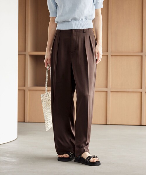 ワイドパンツ パンツ ポリエステル ドレープ 2タック ワイドパンツ ウォッシャブル レディースの画像