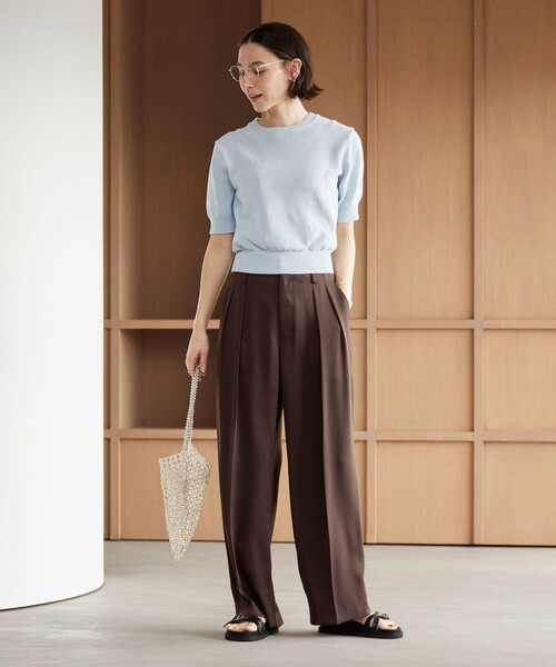 ワイドパンツ パンツ ポリエステル ドレープ 2タック ワイドパンツ ウォッシャブル レディースの画像