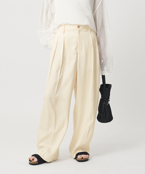 ワイドパンツ パンツ ポリエステル ドレープ 2タック ワイドパンツ ウォッシャブル レディースの画像
