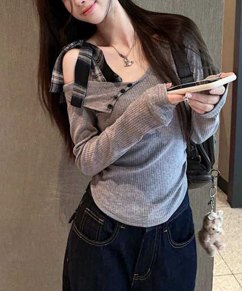 center i tシャツ リボンワンショルダートップス レディース