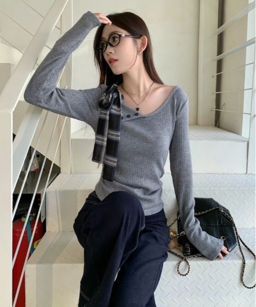 center i tシャツ リボンワンショルダートップス レディース