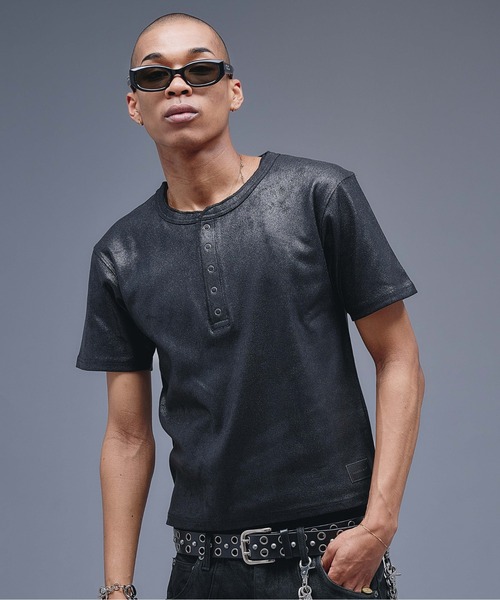 ANDER HUNK tシャツ Coated Henry neck Rib T-shirt / コーティング