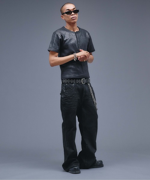 ANDER HUNK ヘンリーネック tシャツ Coated Henry neck Rib T-shirt