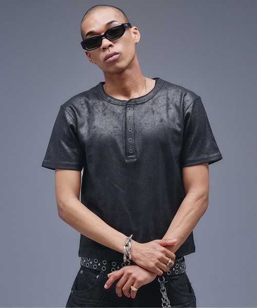 ANDER HUNK ヘンリーネック tシャツ Coated Henry neck Rib T-shirt