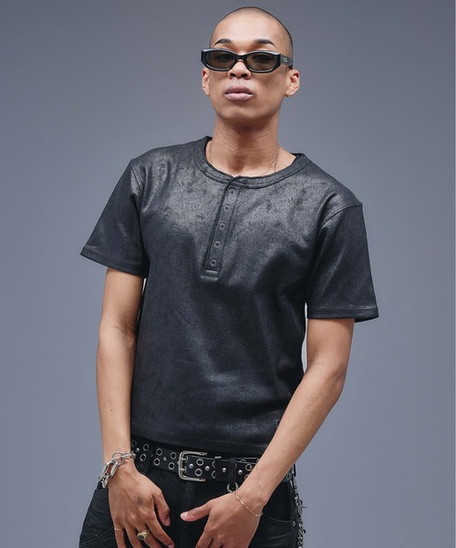 ANDER HUNK ヘンリーネック tシャツ Coated Henry neck Rib T-shirt