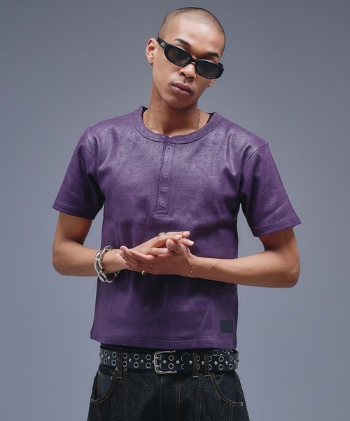 ANDER HUNK tシャツ Coated Henry neck Rib T-shirt / コーティング