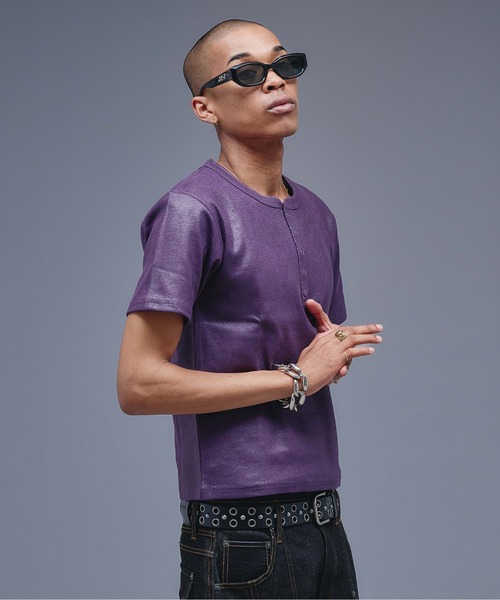 ANDER HUNK ヘンリーネック tシャツ Coated Henry neck Rib T-shirt
