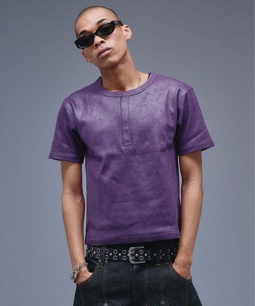 ANDER HUNK ヘンリーネック tシャツ Coated Henry neck Rib T-shirt