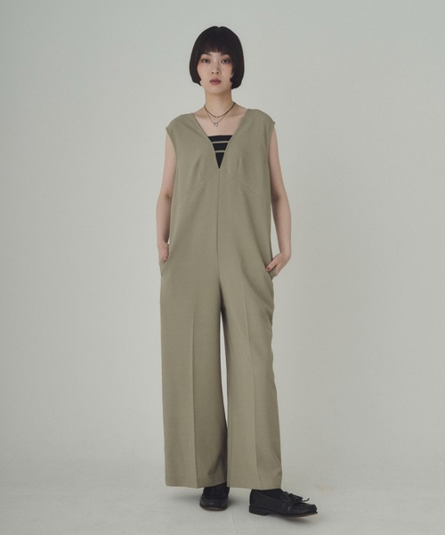 ベビー服 ロンパース Vネックセンタープレスワイドパンツロンパース