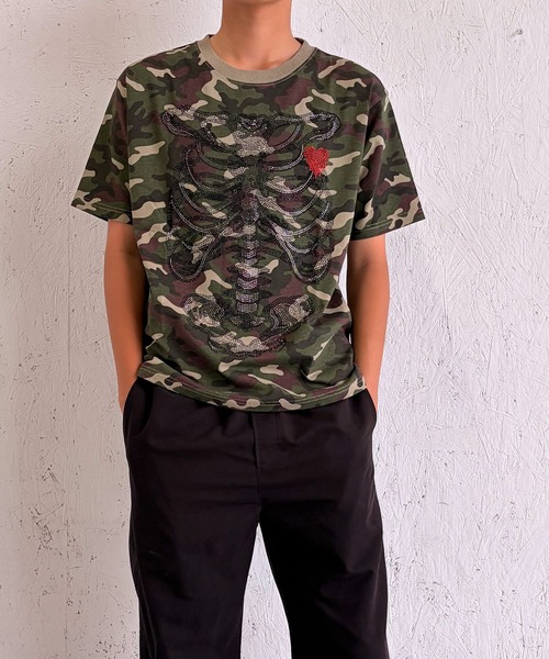 【Y2K】APE × ワンピース コラボT 猿迷彩 テック系 ストリート L BAYBLO tシャツ (SF) edakka コットン100% ラインストーン 骨 韓国