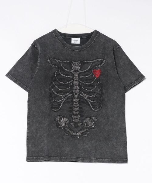 BAYBLO tシャツ (SF) edakka コットン100% ラインストーン 骨 韓国