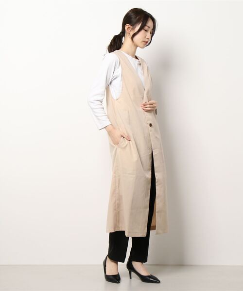 STYLEBLOCK ベスト ジレ ツイルVネックロングベスト レディース