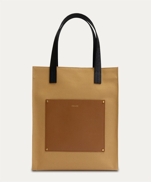 CULLNI ブラック トートバッグ CULLNI(クルニ)】Leather Pocket Canvas Tote トートバッグ(BG