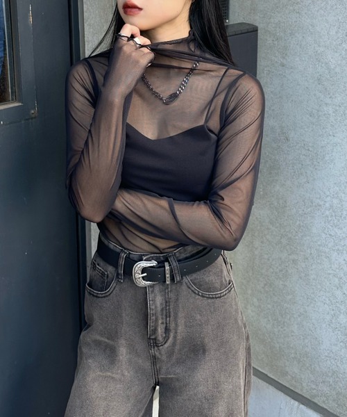 オーバーネックシースルートップス LVEU. tシャツ 「LVEU.」シースルーハイネックプルオーバー
