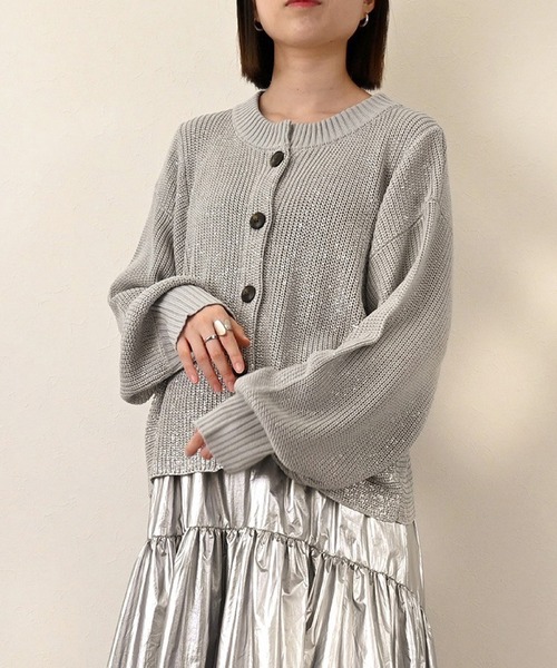 カーディガン A麻タッチ箔プリントニットカーディガン レディース STYLEBLOCK カーディガン A麻タッチ箔プリントニット