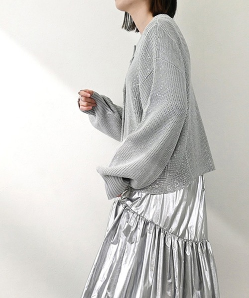STYLEBLOCK カーディガン A麻タッチ箔プリントニット