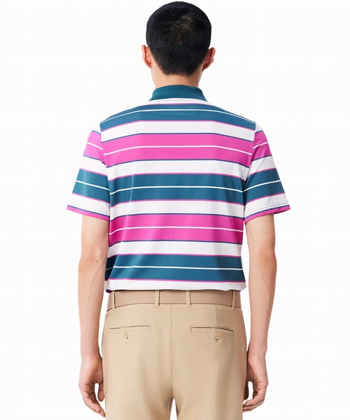 【ピンク】UVカット UPF50+ マルチカラーボーダーウルトラドライポロシャツ LACOSTE（ラコステ） ポロシャツ UVカット UPF50+ マルチカラー