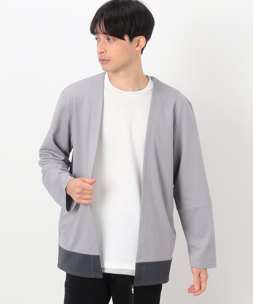 カーディガン カラーブロック ボタンレス カーディガン メンズ  