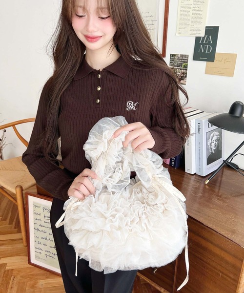 チュールバック moment+ ショルダーバッグ バッグ チュールフリルハーフムーンバッグ